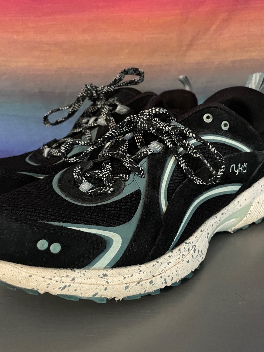 Ryka Sky Walk Trail Hiking Shoes Black Teal Women’s Size 8.5